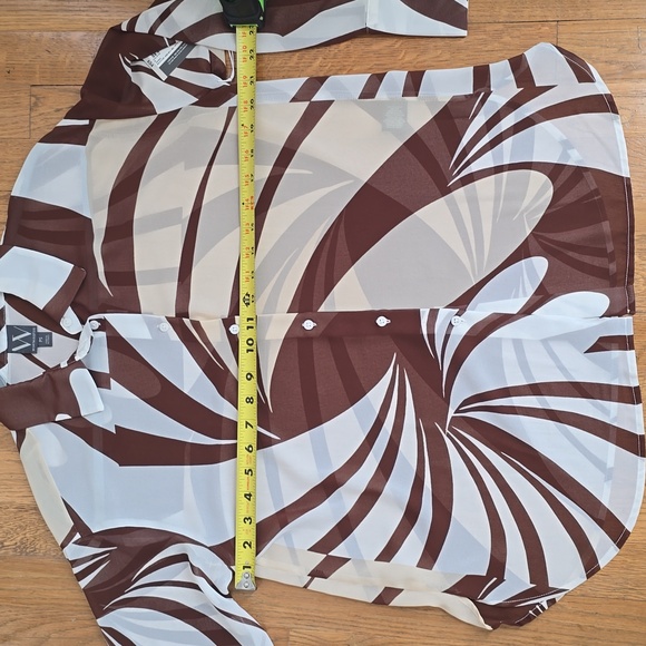 WORTHINGTON WOMEN'S BROWN & WHITE FRONT BUTTON LONG SLEEVE BLOUSE PETITE SMALL - Picture 10 of 16